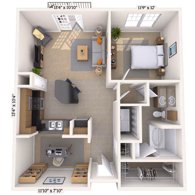 Traditional 1x1 835-862 SF 3214 floor plan